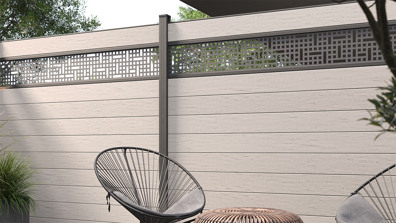 recinzione planeo Gardence WPC - Desert Sand incl. inserto design a scelta  180 x 180 cm - Recinzioni giardino