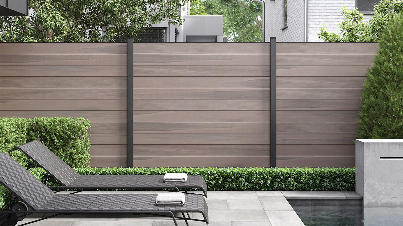 recinzione a innesto planeo Gardence in PVC - Anthracite incl. inserto  design a scelta 180 x 180 cm - Recinzioni giardino
