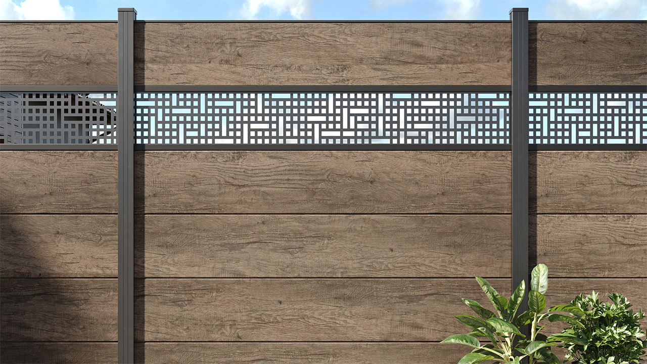 planeo Basic - Recinzione a innesto in PVC Quadrato Grigio Cenere Taglio  Rovere 180 x 180 cm - Recinzioni giardino