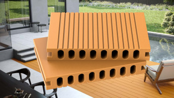 pannello per decking WPC planeo - camera cava marrone chiaro - scanalato/liscio