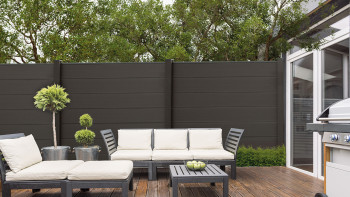 recinzione a innesto planeo Gardence in PVC - Anthracite incl. inserto  design a scelta 180 x 180 cm - Recinzioni giardino
